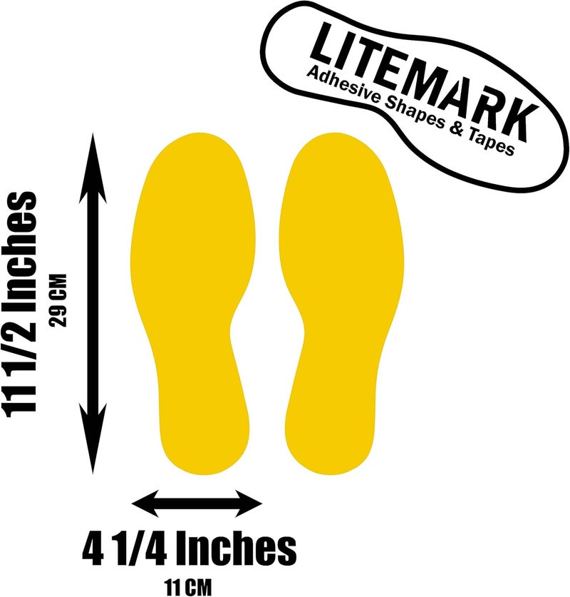 LiteMark Floor Vinyl Decals Footprint Stickers – line up Stickers for Classroom Floor, Offices, Dance, Events – Durable Gloss Finish Spot Markers, Yellow, 11.5 Inch, Pack of 8 Pcs (4 Pairs) - Image 2